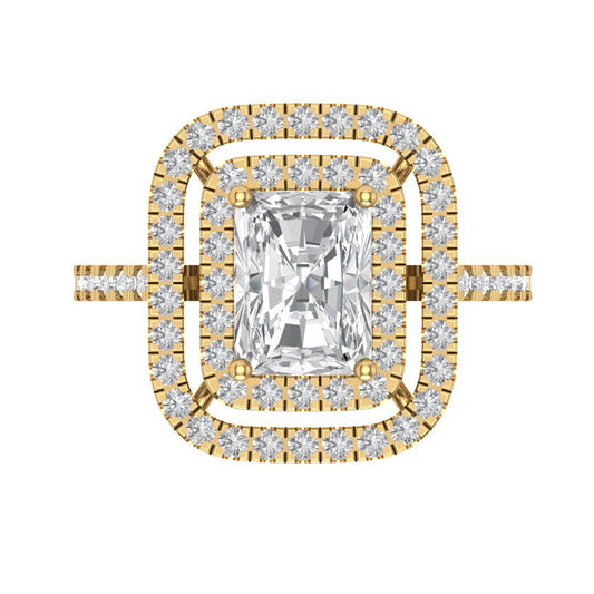 2.62 cttw White Sapphire Hidden Halo Engagement Ring - Solid Yellow Gold (VVS1, Emerald Cut,8X6.0mm)