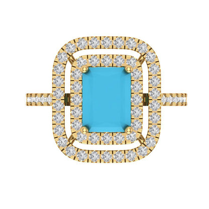 2.62 cttw Simulated Turquoise Hidden Halo Engagement Ring - Solid Yellow Gold (VVS1, Emerald Cut,8X6.0mm)