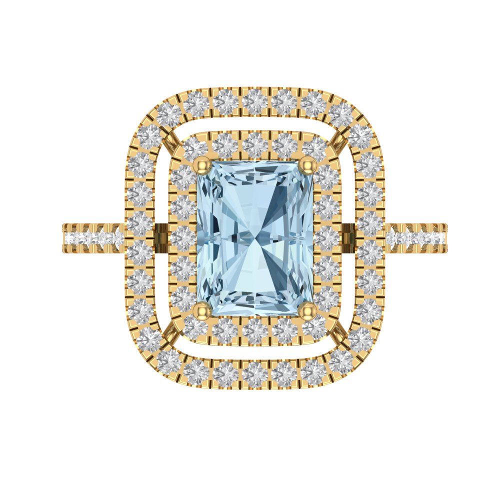 2.62 cttw Natural Sky Blue Topaz Hidden Halo Engagement Ring - Solid Yellow Gold (VVS1, Emerald Cut,8X6.0mm)