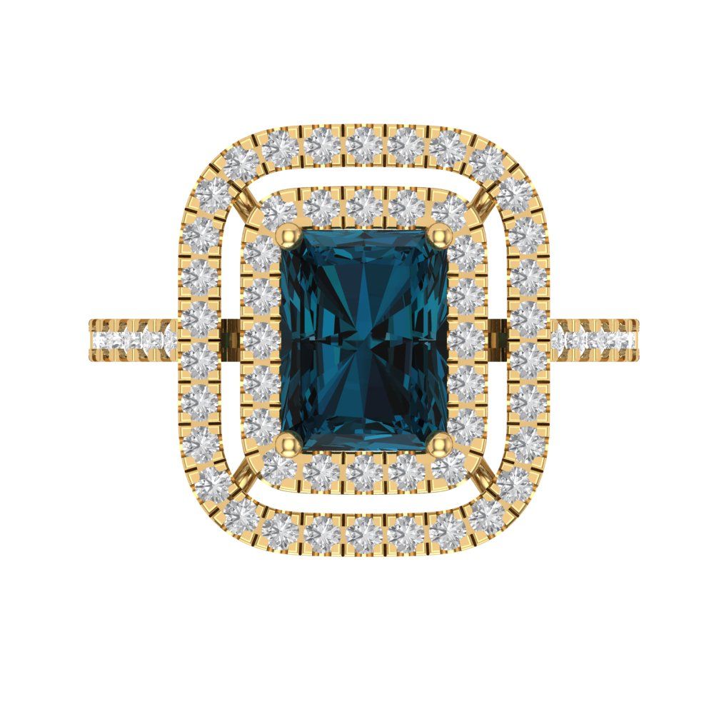 2.62 cttw Natural London Blue Topaz Hidden Halo Engagement Ring - Solid Yellow Gold (VVS1, Emerald Cut,8X6.0mm)