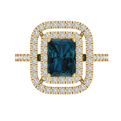2.62 cttw Natural London Blue Topaz Hidden Halo Engagement Ring - Solid Yellow Gold (VVS1, Emerald Cut,8X6.0mm)