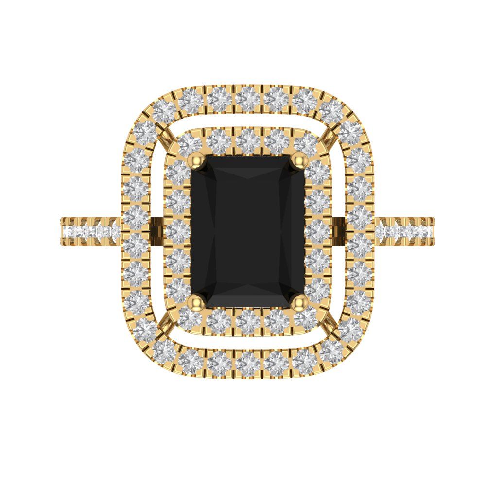 2.62 cttw Natural Onyx Hidden Halo Engagement Ring - Solid Yellow Gold (VVS1, Emerald Cut,8X6.0mm)