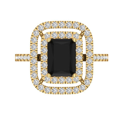2.62 cttw Natural Onyx Hidden Halo Engagement Ring - Solid Yellow Gold (VVS1, Emerald Cut,8X6.0mm)
