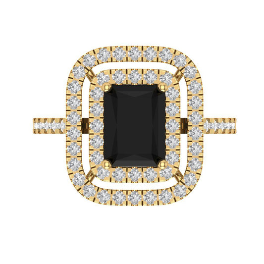 2.62 cttw Natural Onyx Hidden Halo Engagement Ring - Solid Yellow Gold (VVS1, Emerald Cut,8X6.0mm)
