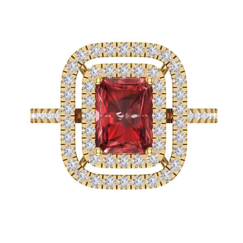 2.62 cttw Natural Garnet Hidden Halo Engagement Ring - Solid Yellow Gold (VVS1, Emerald Cut,8X6.0mm)