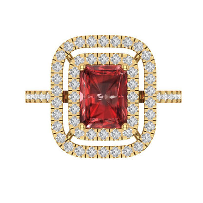 2.62 cttw Natural Garnet Hidden Halo Engagement Ring - Solid Yellow Gold (VVS1, Emerald Cut,8X6.0mm)
