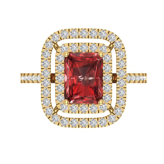 2.62 cttw Natural Garnet Hidden Halo Engagement Ring - Solid Yellow Gold (VVS1, Emerald Cut,8X6.0mm)