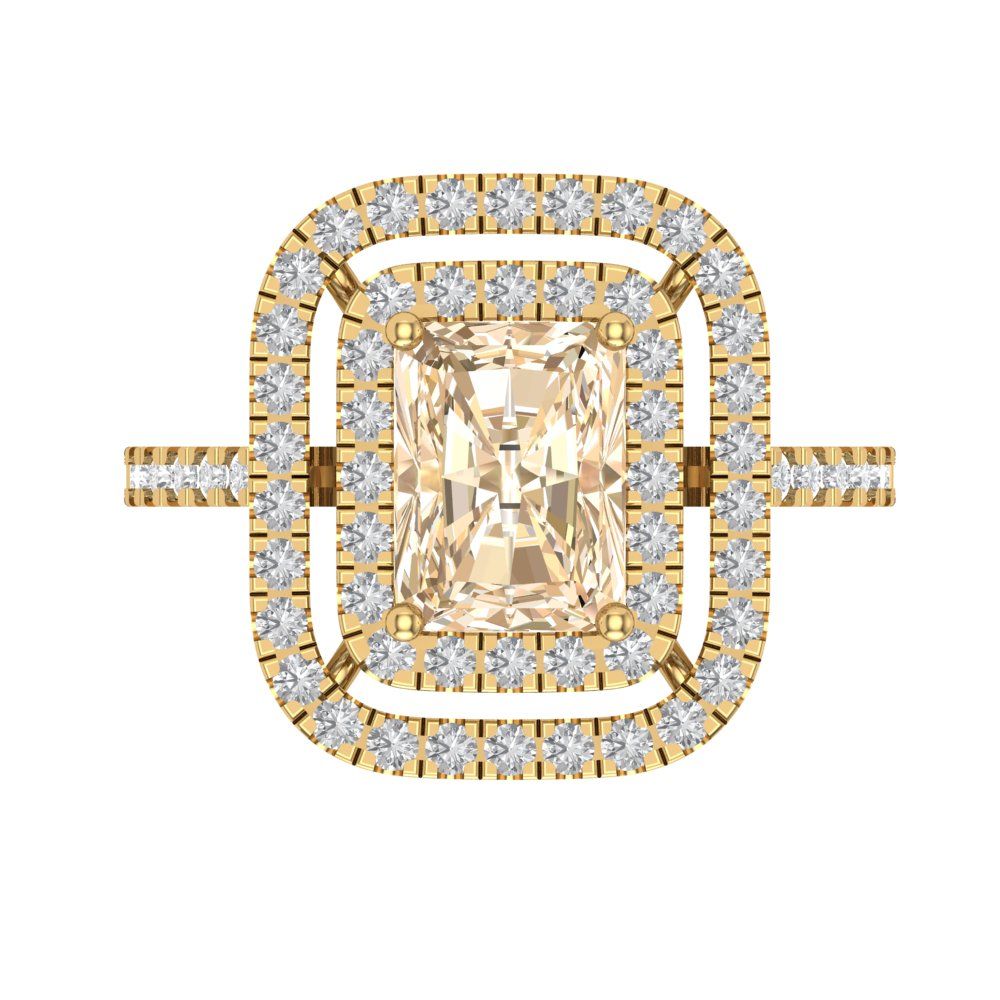 2.62 cttw Natural Morganite Hidden Halo Engagement Ring - Solid Yellow Gold (VVS1, Emerald Cut,8X6.0mm)