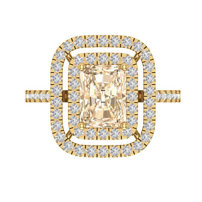 2.62 cttw Natural Morganite Hidden Halo Engagement Ring - Solid Yellow Gold (VVS1, Emerald Cut,8X6.0mm)