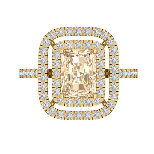 2.62 cttw Natural Morganite Hidden Halo Engagement Ring - Solid Yellow Gold (VVS1, Emerald Cut,8X6.0mm)