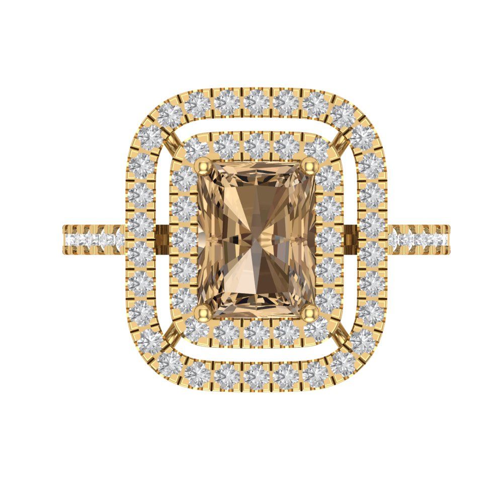 2.62 cttw Zirconia Simulated Champagne Diamond Hidden Halo Engagement Ring - Solid Yellow Gold (VVS1, Emerald Cut,8X6.0mm)