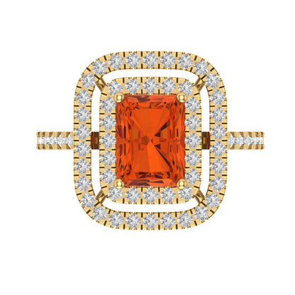 2.62 cttw Zirconia Simulated Red Diamond Hidden Halo Engagement Ring - Solid Yellow Gold (VVS1, Emerald Cut,8X6.0mm)