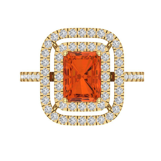 2.62 cttw Zirconia Simulated Red Diamond Hidden Halo Engagement Ring - Solid Yellow Gold (VVS1, Emerald Cut,8X6.0mm)