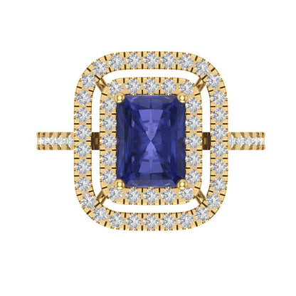 2.62 cttw Simulated Tanzanite Hidden Halo Engagement Ring - Solid Yellow Gold (VVS1, Emerald Cut,8X6.0mm)