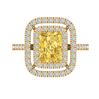 2.62 cttw Zirconia Simulated Yellow Diamond Hidden Halo Engagement Ring - Solid Yellow Gold (VVS1, Emerald Cut,8X6.0mm)