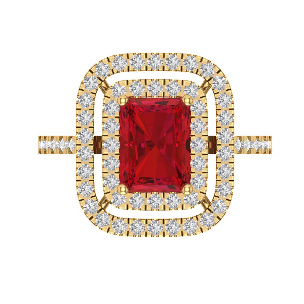 2.62 cttw Simulated Ruby Hidden Halo Engagement Ring - Solid Yellow Gold (VVS1, Emerald Cut,8X6.0mm)