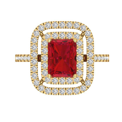 2.62 cttw Simulated Ruby Hidden Halo Engagement Ring - Solid Yellow Gold (VVS1, Emerald Cut,8X6.0mm)