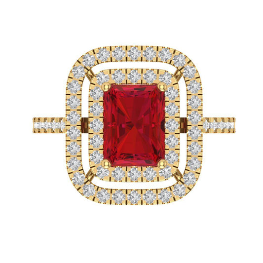 2.62 cttw Simulated Ruby Hidden Halo Engagement Ring - Solid Yellow Gold (VVS1, Emerald Cut,8X6.0mm)