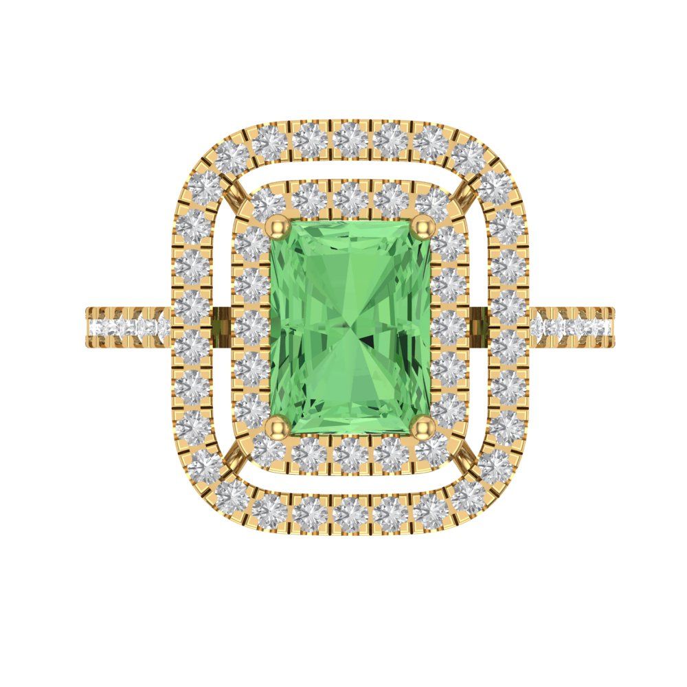 2.62 cttw Zirconia Simulated Green Diamond Hidden Halo Engagement Ring - Solid Yellow Gold (VVS1, Emerald Cut,8X6.0mm)