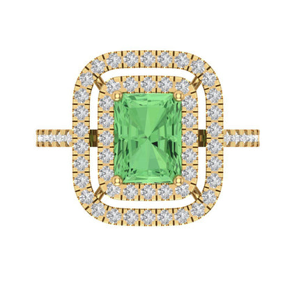 2.62 cttw Zirconia Simulated Green Diamond Hidden Halo Engagement Ring - Solid Yellow Gold (VVS1, Emerald Cut,8X6.0mm)