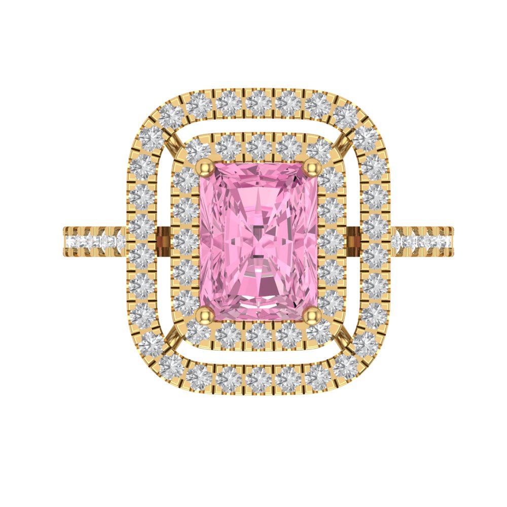 2.62 cttw Zirconia Simulated Pink Diamond Hidden Halo Engagement Ring - Solid Yellow Gold (VVS1, Emerald Cut,8X6.0mm)