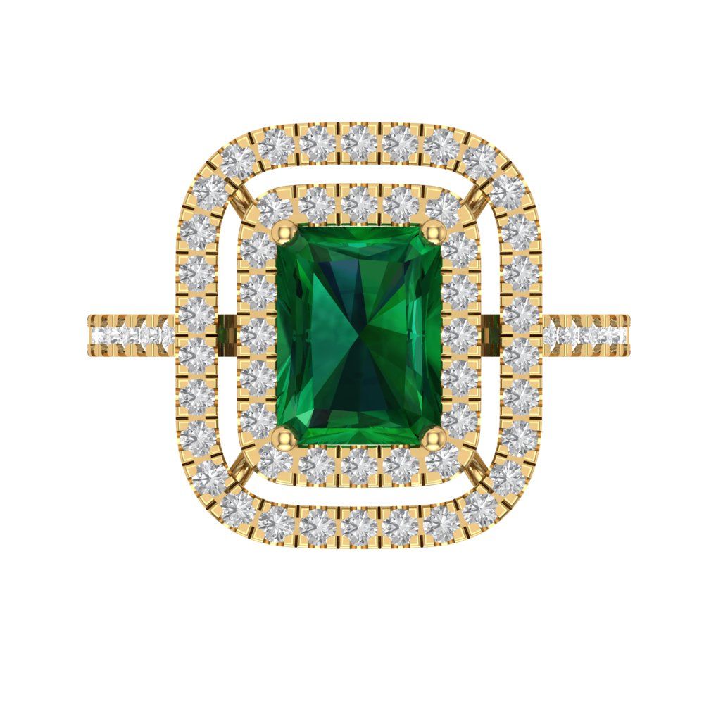 2.62 cttw Simulated Emerald Hidden Halo Engagement Ring - Solid Yellow Gold (VVS1, Emerald Cut,8X6.0mm)