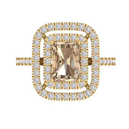 2.62 cttw Yellow Moissanite Hidden Halo Engagement Ring - Solid Yellow Gold (VVS1, Emerald Cut,8X6.0mm)