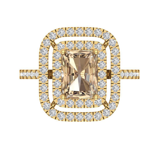 2.62 cttw Yellow Moissanite Hidden Halo Engagement Ring - Solid Yellow Gold (VVS1, Emerald Cut,8X6.0mm)