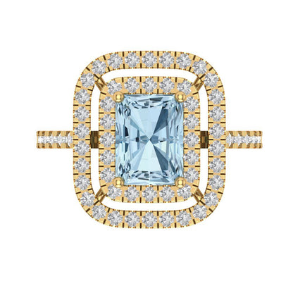 2.62 cttw Zirconia Simulated Blue Diamond Hidden Halo Engagement Ring - Solid Yellow Gold (VVS1, Emerald Cut,8X6.0mm)