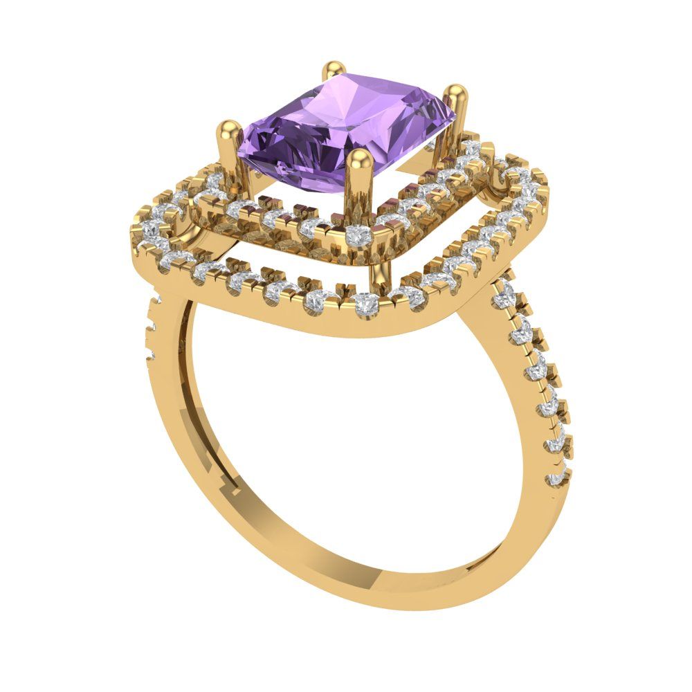 2.62 cttw Simulated Alexandrite Hidden Halo Engagement Ring - Solid Yellow Gold (VVS1, Emerald Cut,8X6.0mm)