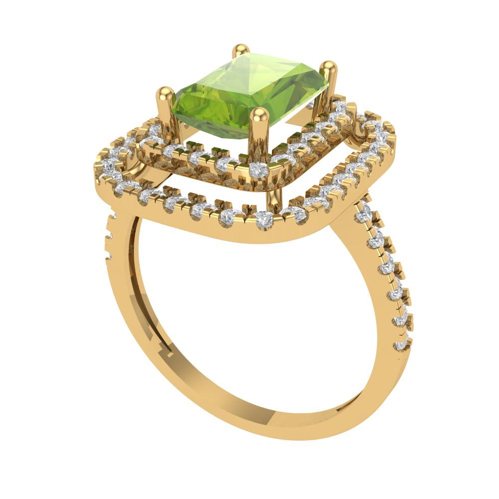 2.62 cttw Natural Peridot Hidden Halo Engagement Ring - Solid Yellow Gold (VVS1, Emerald Cut,8X6.0mm)