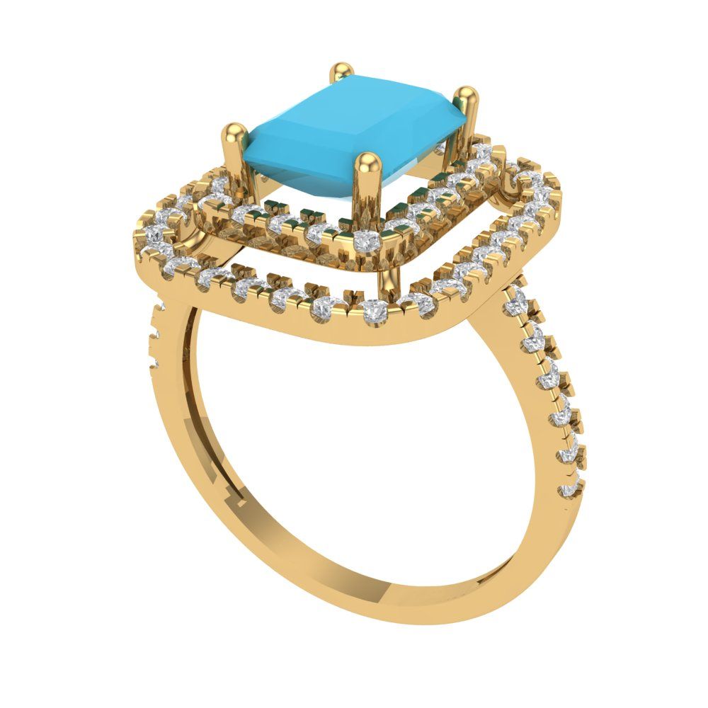 2.62 cttw Simulated Turquoise Hidden Halo Engagement Ring - Solid Yellow Gold (VVS1, Emerald Cut,8X6.0mm)