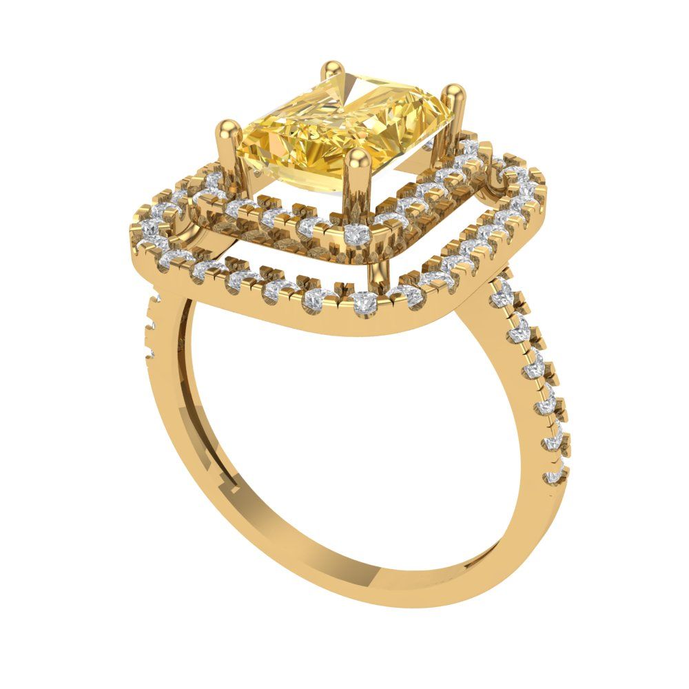 2.62 cttw Natural Citrine Hidden Halo Engagement Ring - Solid Yellow Gold (VVS1, Emerald Cut,8X6.0mm)