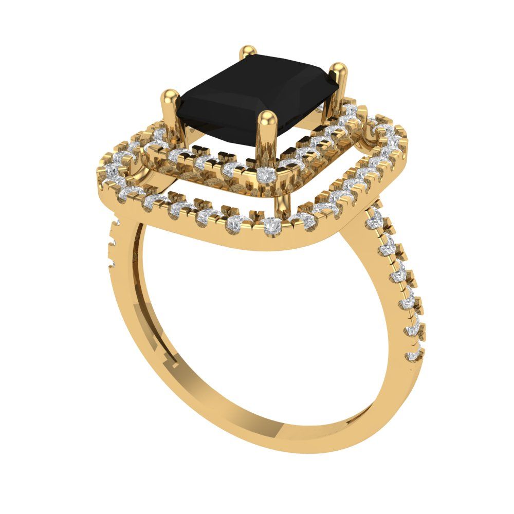 2.62 cttw Natural Onyx Hidden Halo Engagement Ring - Solid Yellow Gold (VVS1, Emerald Cut,8X6.0mm)