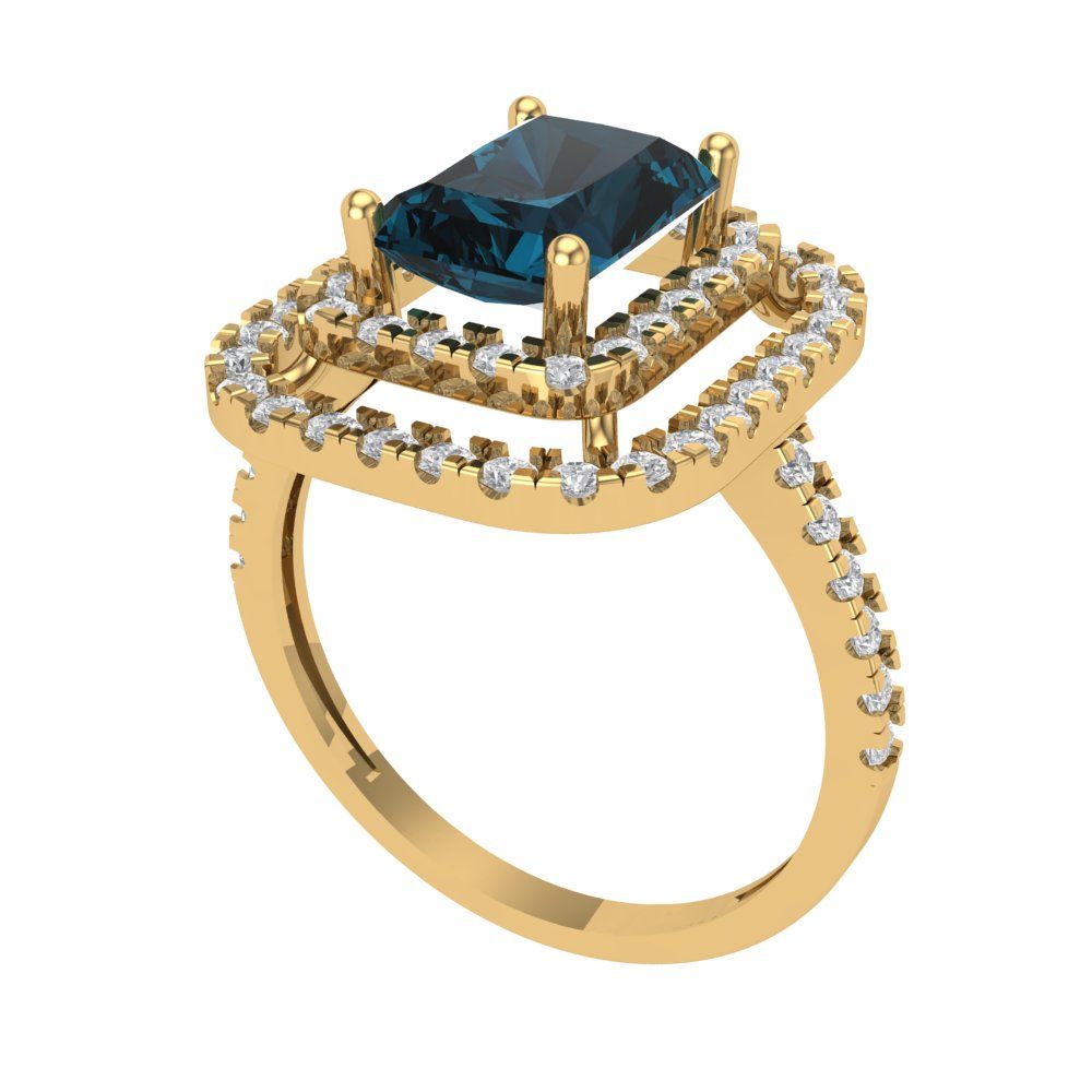 2.62 cttw Natural London Blue Topaz Hidden Halo Engagement Ring - Solid Yellow Gold (VVS1, Emerald Cut,8X6.0mm)