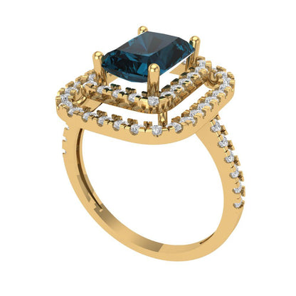 2.62 cttw Natural London Blue Topaz Hidden Halo Engagement Ring - Solid Yellow Gold (VVS1, Emerald Cut,8X6.0mm)