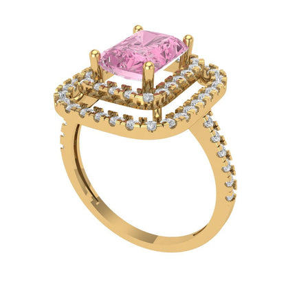 2.62 cttw Zirconia Simulated Pink Diamond Hidden Halo Engagement Ring - Solid Yellow Gold (VVS1, Emerald Cut,8X6.0mm)