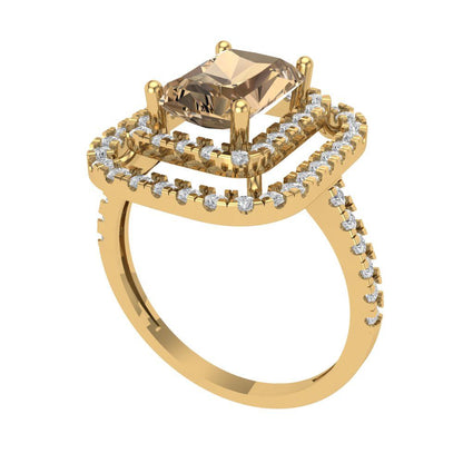 2.62 cttw Zirconia Simulated Champagne Diamond Hidden Halo Engagement Ring - Solid Yellow Gold (VVS1, Emerald Cut,8X6.0mm)