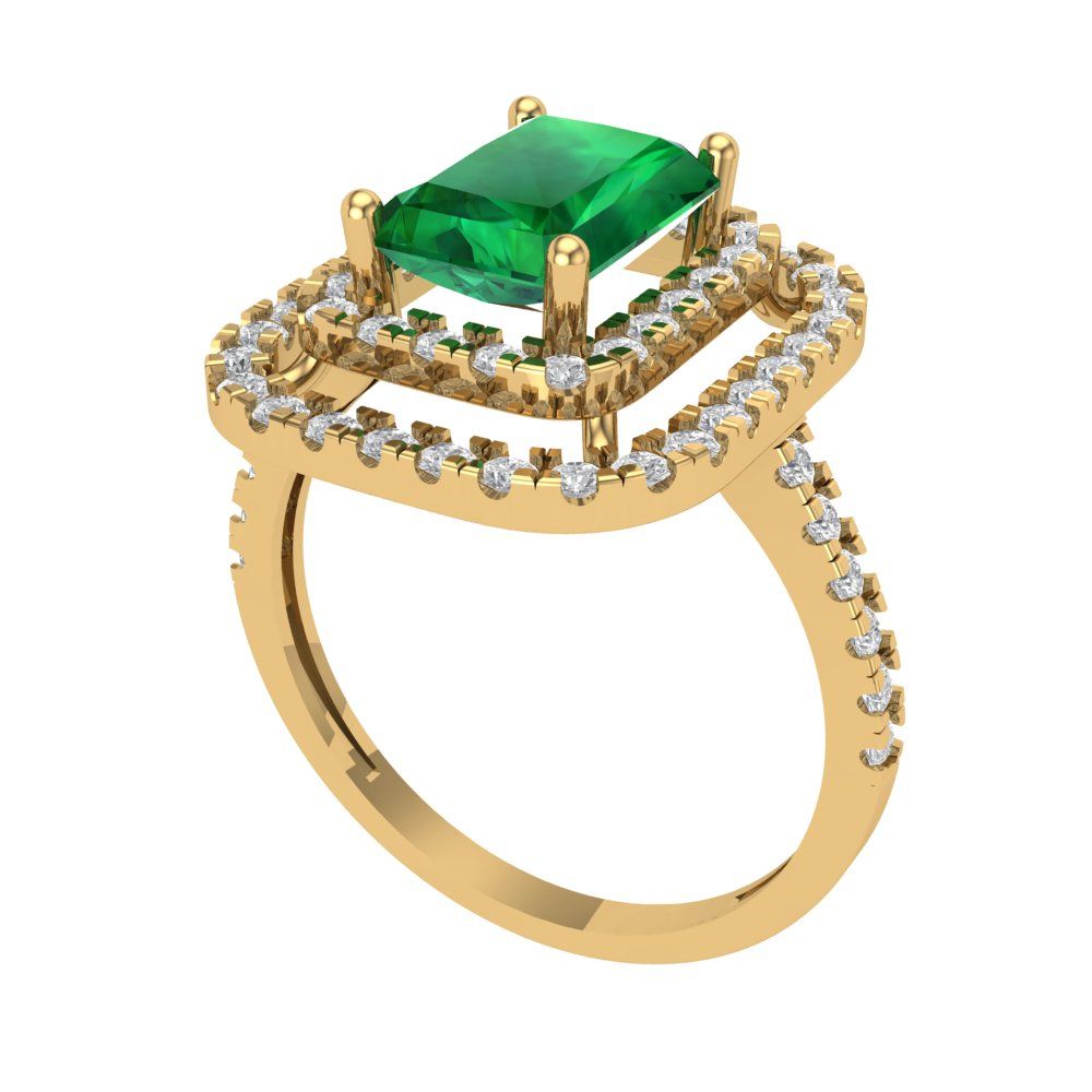2.62 cttw Simulated Emerald Hidden Halo Engagement Ring - Solid Yellow Gold (VVS1, Emerald Cut,8X6.0mm)