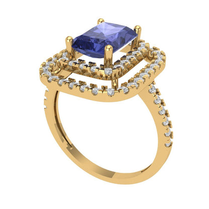 2.62 cttw Simulated Tanzanite Hidden Halo Engagement Ring - Solid Yellow Gold (VVS1, Emerald Cut,8X6.0mm)