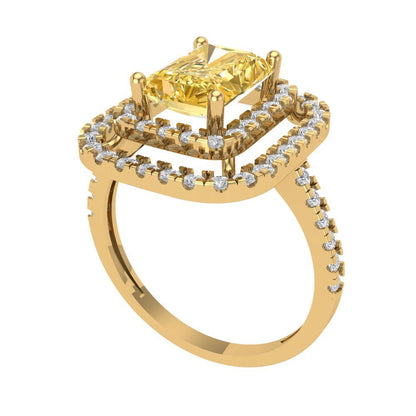 2.62 cttw Zirconia Simulated Yellow Diamond Hidden Halo Engagement Ring - Solid Yellow Gold (VVS1, Emerald Cut,8X6.0mm)