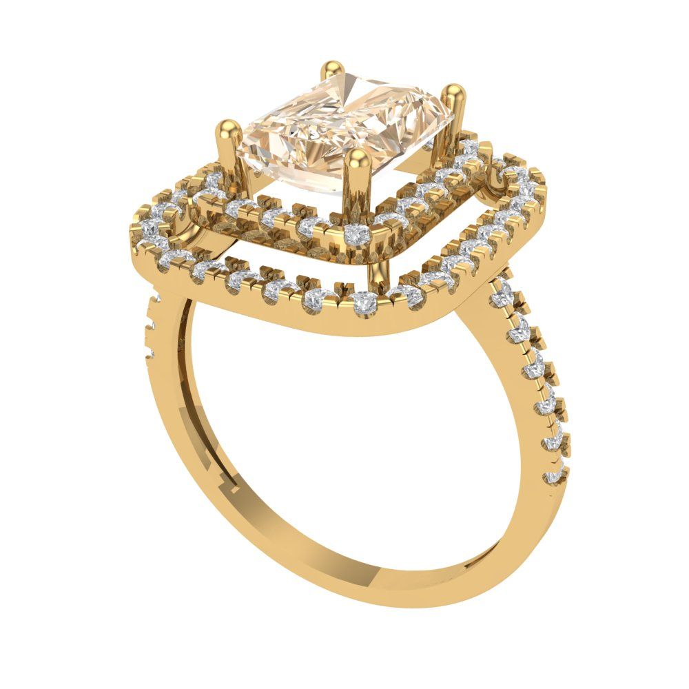 2.62 cttw Natural Morganite Hidden Halo Engagement Ring - Solid Yellow Gold (VVS1, Emerald Cut,8X6.0mm)