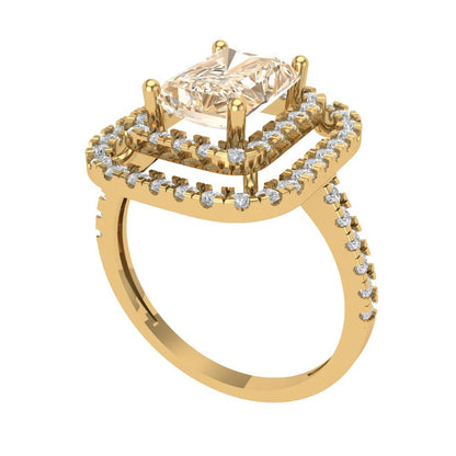 2.62 cttw Natural Morganite Hidden Halo Engagement Ring - Solid Yellow Gold (VVS1, Emerald Cut,8X6.0mm)