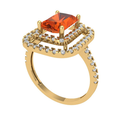 2.62 cttw Zirconia Simulated Red Diamond Hidden Halo Engagement Ring - Solid Yellow Gold (VVS1, Emerald Cut,8X6.0mm)