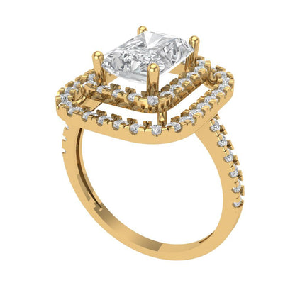 2.62 cttw White Sapphire Hidden Halo Engagement Ring - Solid Yellow Gold (VVS1, Emerald Cut,8X6.0mm)