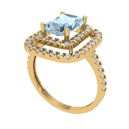 2.62 cttw Zirconia Simulated Blue Diamond Hidden Halo Engagement Ring - Solid Yellow Gold (VVS1, Emerald Cut,8X6.0mm)