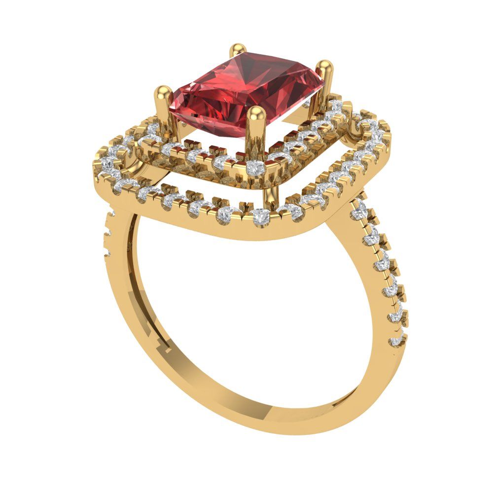 2.62 cttw Natural Garnet Hidden Halo Engagement Ring - Solid Yellow Gold (VVS1, Emerald Cut,8X6.0mm)