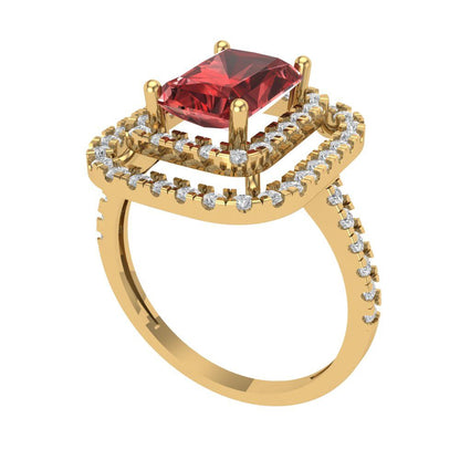 2.62 cttw Natural Garnet Hidden Halo Engagement Ring - Solid Yellow Gold (VVS1, Emerald Cut,8X6.0mm)