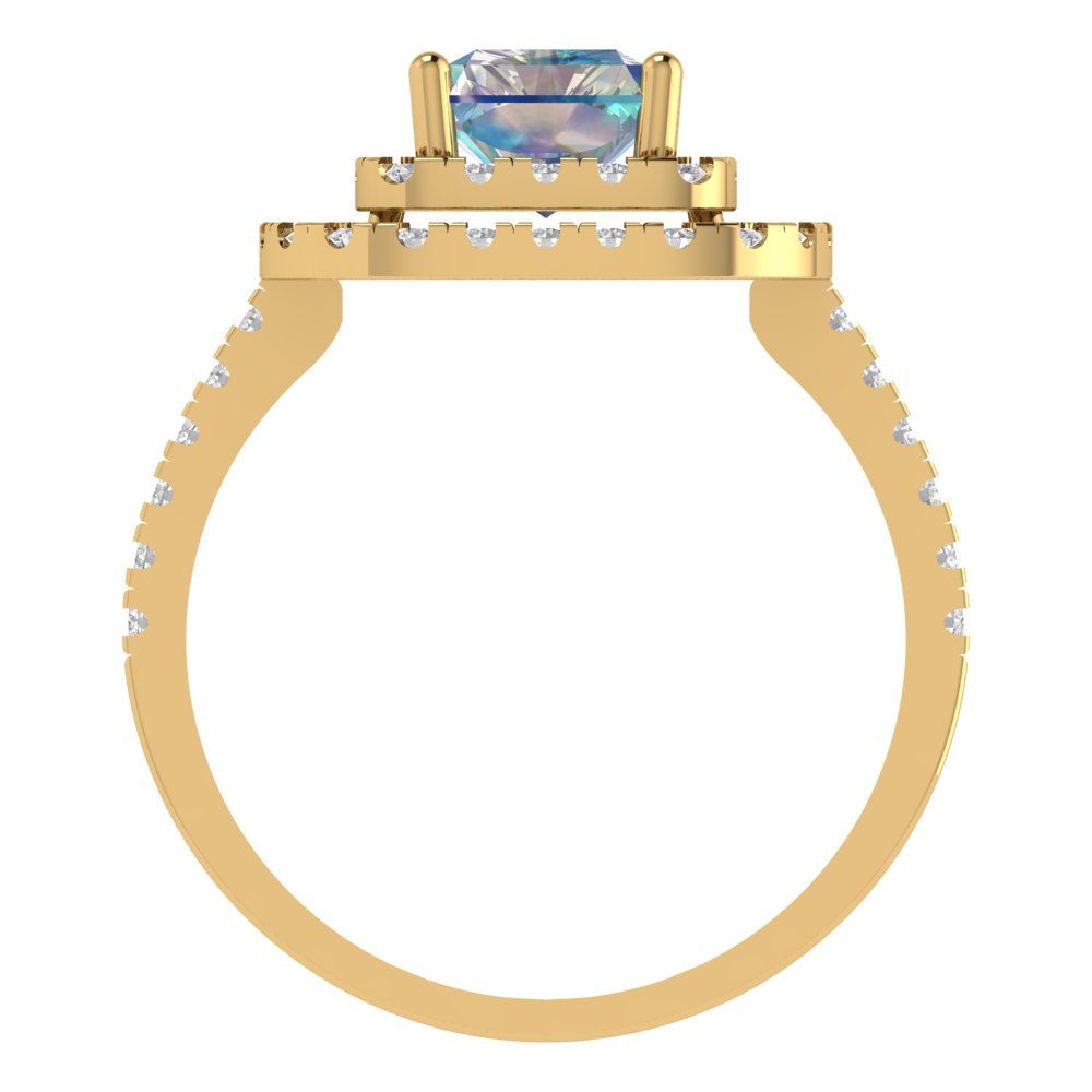 2.62 cttw Blue Moissanite Hidden Halo Engagement Ring - Solid Yellow Gold (VVS1, Emerald Cut,8X6.0mm)