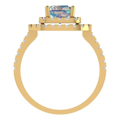 2.62 cttw Blue Moissanite Hidden Halo Engagement Ring - Solid Yellow Gold (VVS1, Emerald Cut,8X6.0mm)